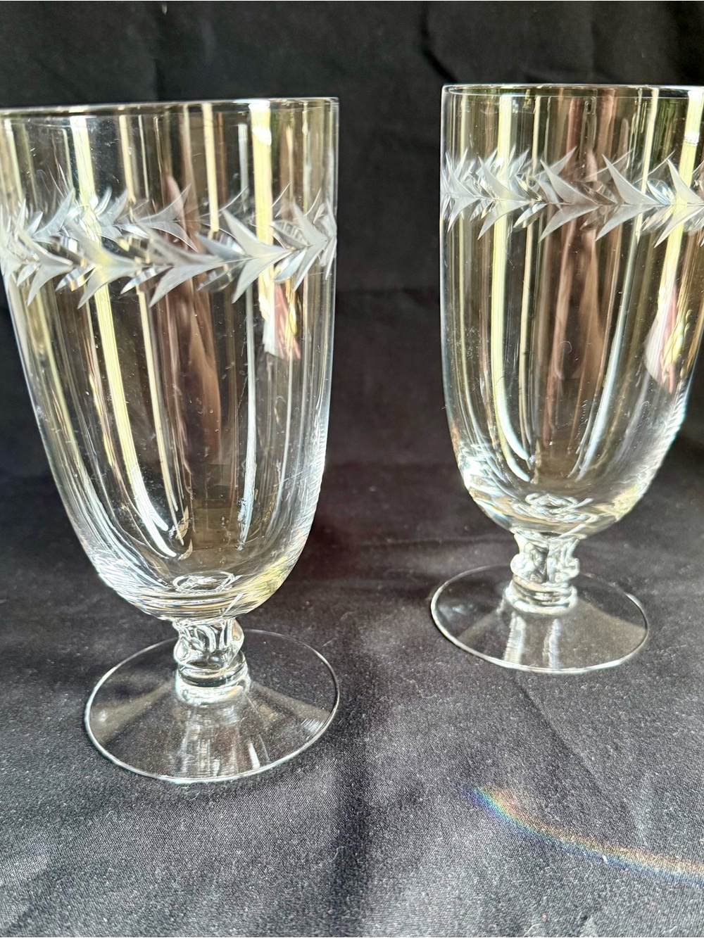 Vintage Fostoria Glass “Laurel” Footed Iced Tea Glasses/ Water Goblets Set of 2